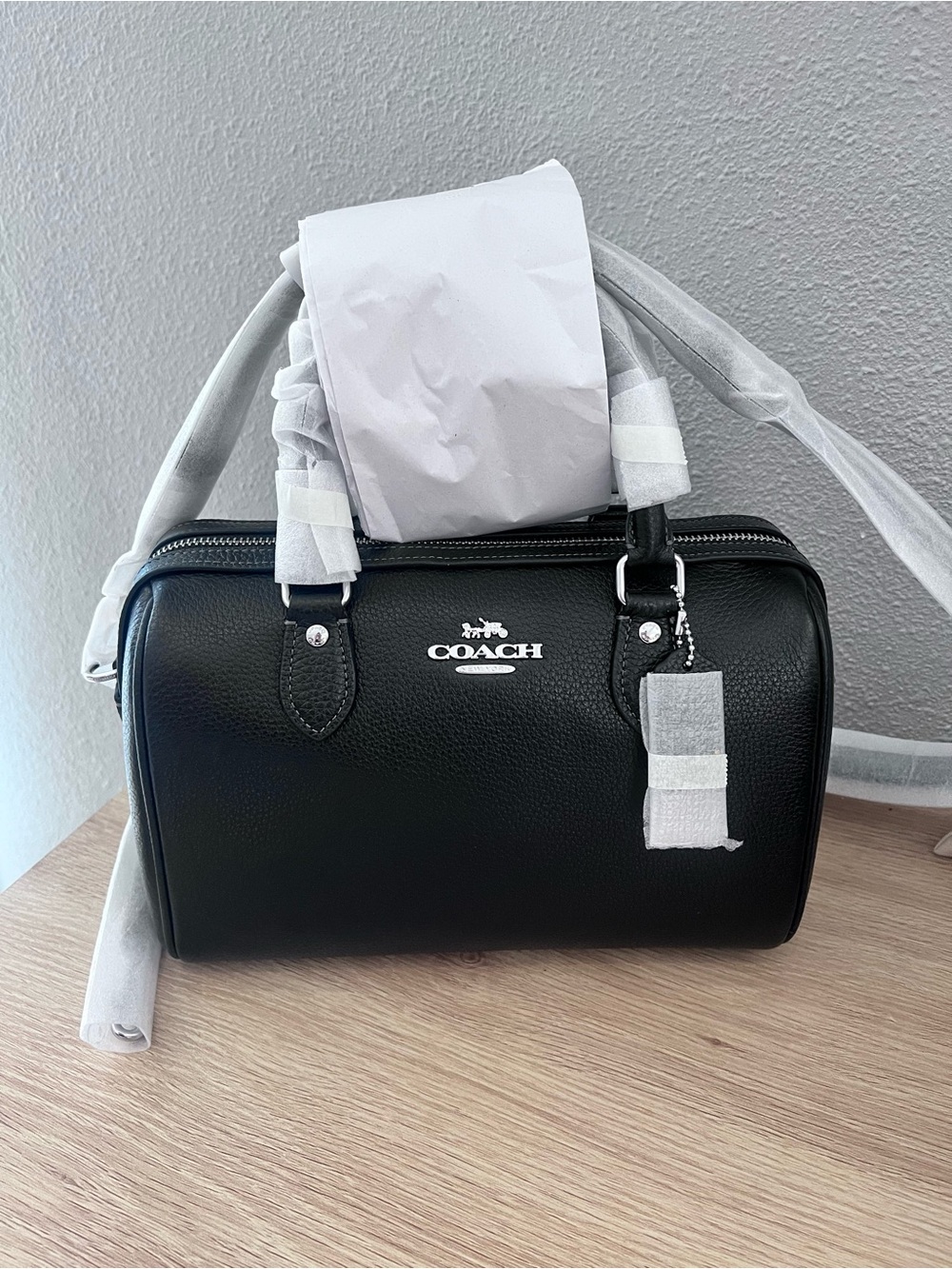 Medium Coach Rowan in Black Pebbled leather with silver hardware